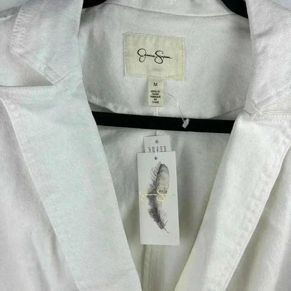 JESSICA SIMPSON SZ M WHITE DENIM FITTED BLAZER W/CREME LACE & SILVER BUTTONS NWT - Picture 5 of 8